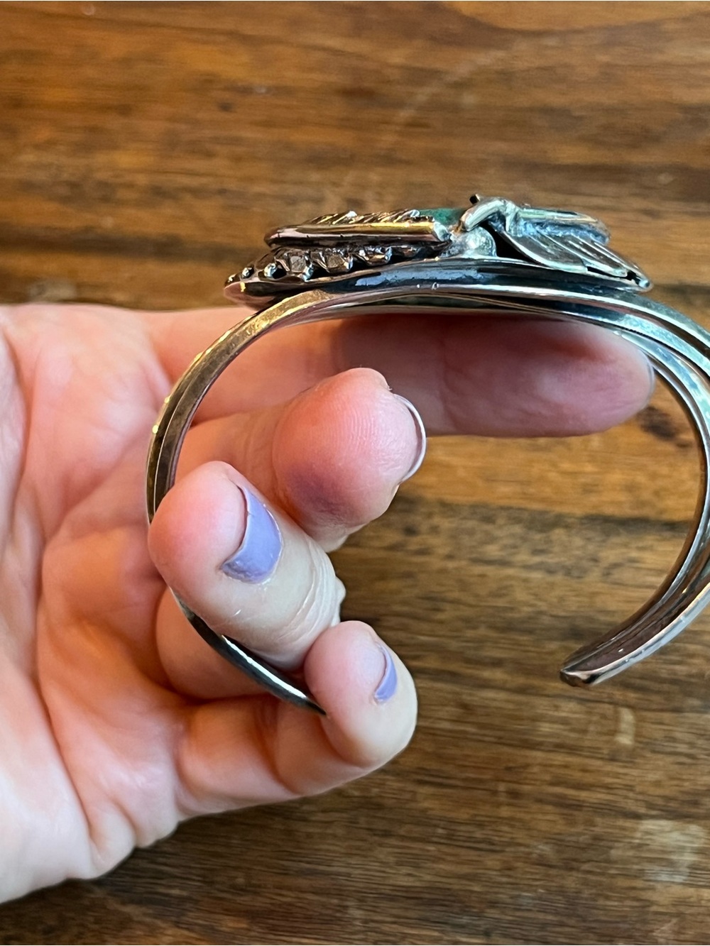 Native American Sterling Silver Green Turquoise Cuff Bracelet - Picture 10 of 10